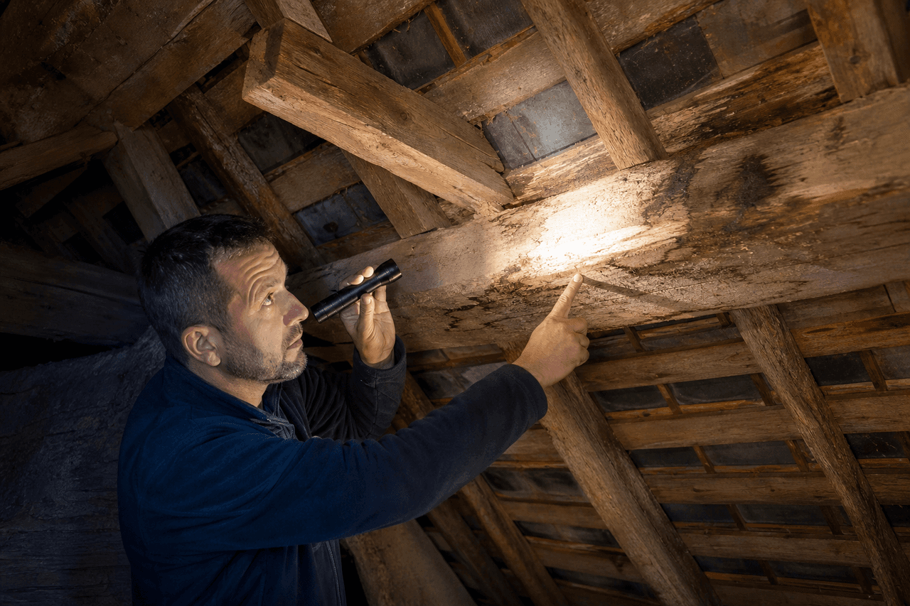 Diagnostic de charpente dans une maison ancienne du Loir-et-Cher avec contrôle des poutres en bois